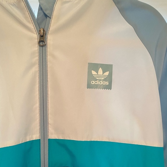Unisex Adidas Skateboarding BB Packable Wind Jacket White/Teal/Navy - Picture 3 of 8
